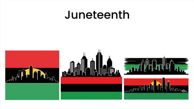 Juneteenth Celebration City Skyline Flags