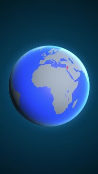 The animation shows a graphic representation of the earth and highlights the location and map of Jordan colored red in vertical format.