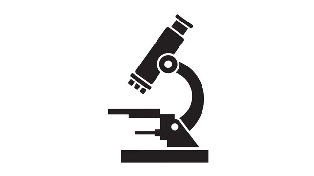 Microscope icon with simple black lines and flat design for scientific research and education, representing discovery.