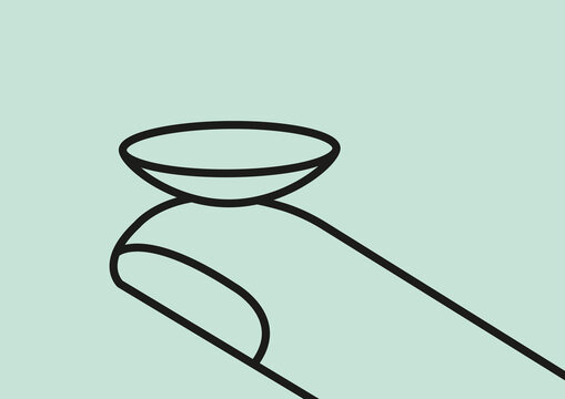 Finger holding contact lens, illustration