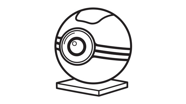 Webcam icon with a circular lens and curved body on a square base, presented in a simple black and white outline style.