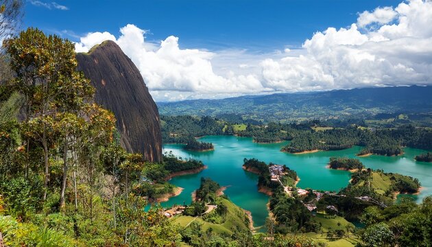 Vue Depuis Le Rocher Del Pinol De Guatape En Colombie Dans La Region D Antioquia