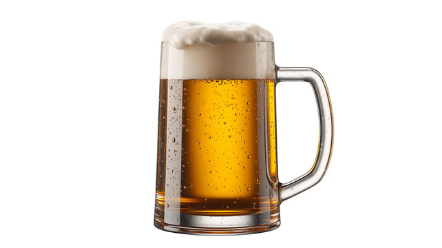 Glass mug of cold beer with foam isolated on white background 