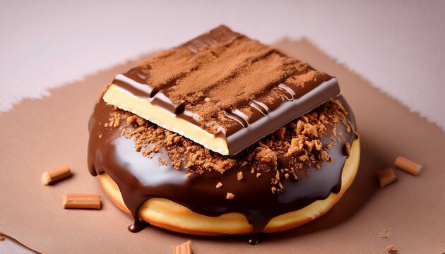 Cinnamon Donut Covered In Dark Chocolate With Vanilla Glaze Graham Craker And Melted Chocolate Bar