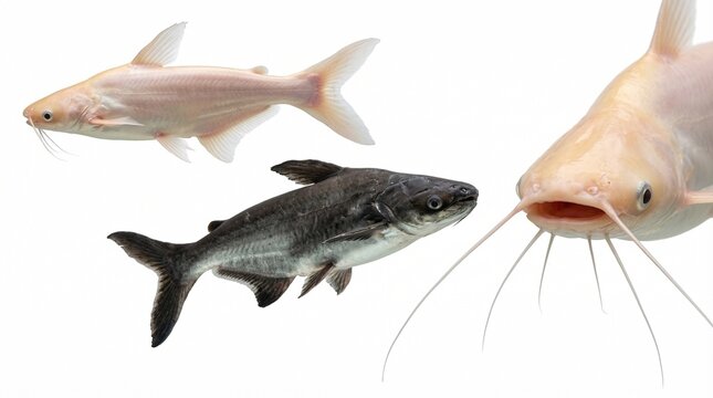Iridescent Shark Catfish Photography Set in Studio Style. A collection of freshwater fish images, including albino, pangasius, sutchi, whiskers, aquatic, black, and more. High Resolution.