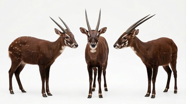 Sitatunga Antelope Wildlife Set in Studio Style. A collection of Marshbuck images, including mammal, horns, fur, wild, nature, species, rare, safari, bovid, ungulate