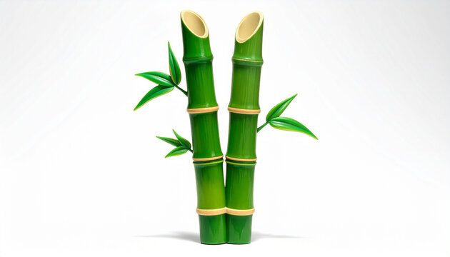 Vibrant green bamboo stalks with leaves against a clean white background