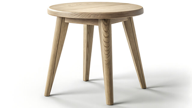 Minimalist small round stool crafted from natural light oak wood with a sturdy three leg design illustration