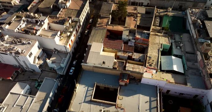 Drone tilt-up reveal of landmark Basilica Cathedral of Arequipa in Peru