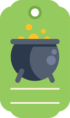Naklejka premium Vector illustration of a steaming black cauldron label on a vibrant green background