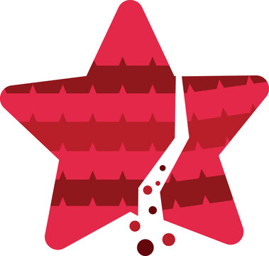 Conceptual illustration of a red star with a central crack and geometric striped pattern
