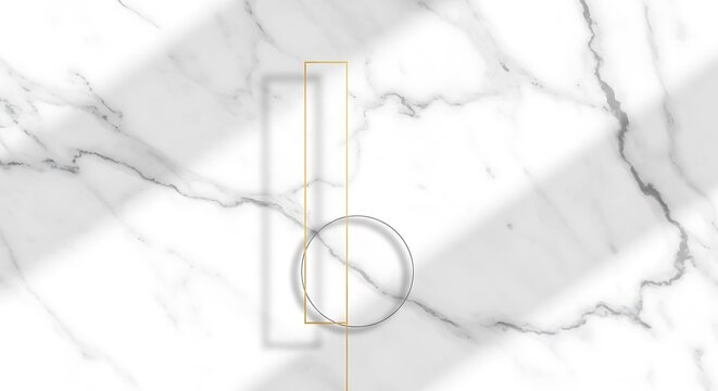 Abstract Marble Surface with Geometric Gold Rectangle and Circle