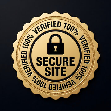 A gold secure site badge with a black background and padlock