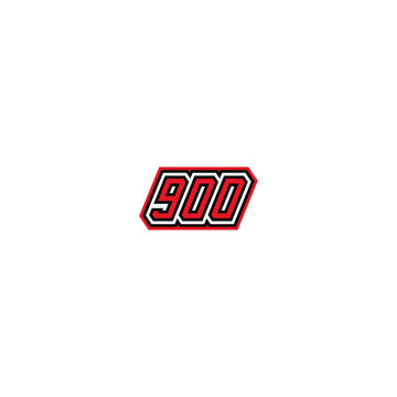 900 contrasting numbers in black and red, logo design.