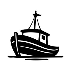 Logotipo con dibujo sencillo con líneas de un viejo barco de pesca © teracreonte