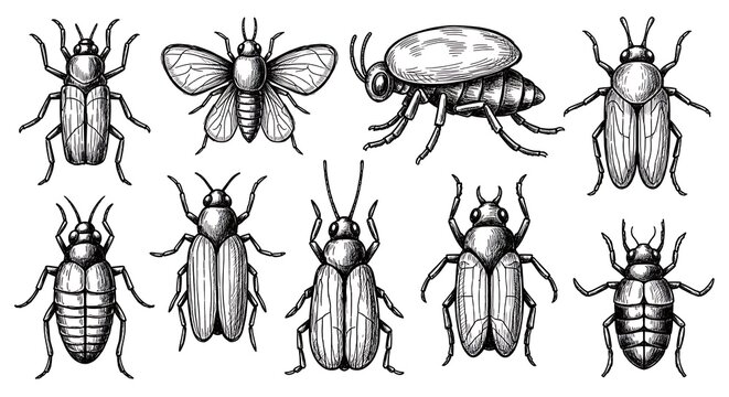 Assorted Insects Illustration Featuring Beetle Fly and Ant Shapes