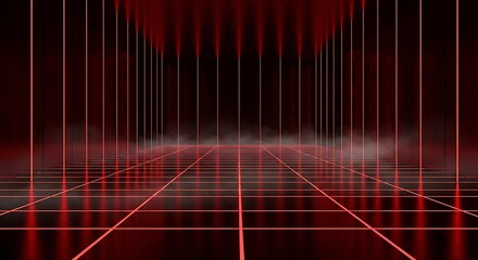 Naklejka premium A dark room with red lines on the floor and walls