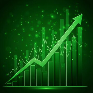 Green graph with an upward trend and arrow