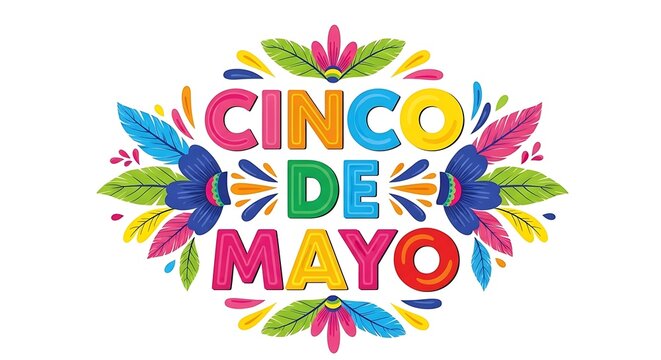 Vibrant cinco de mayo celebration background with colorful feathers and text mexican holiday decorations
