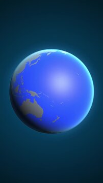 The animation shows a graphic representation of the earth and highlights the location and map of Kiribati colored red in vertical format.