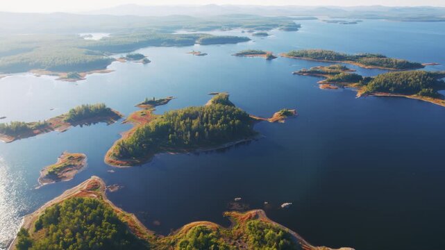 Aerial flight over a beautiful archipelago landscape