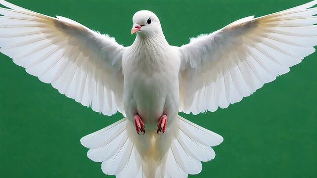 White dove in flight with outstretched wings