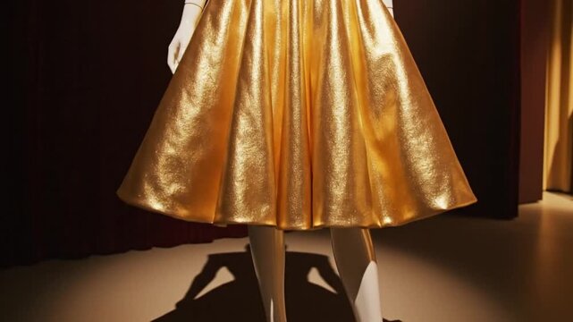 Golden shiny turtleneck top on mannequin form with white sleeves fashion clothing style design luxury apparel gold metallic dress garment glossy high neck