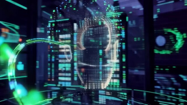 Futuristic digital identity visualization technology environment 3d graphic dark setting digital perspective conceptual art