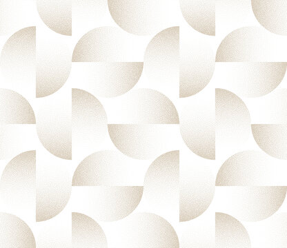Transparent divided circles pattern with halftone grain dots and gradient texture. Retro 50s 60s style shapes create seamless overlay for textile, wallpaper, modern abstract decorative backgrounds
