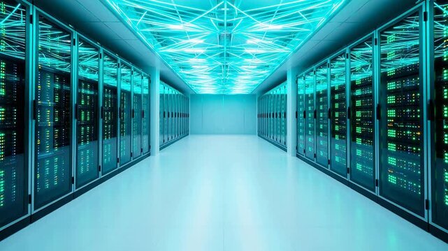 Server room with rows of data racks
