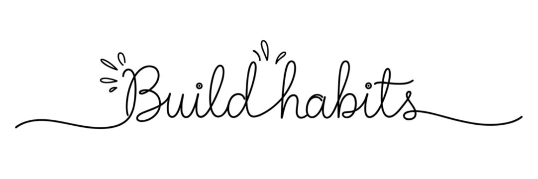 Handwritten cursive reading build habits centered on white background, none editable stroke
