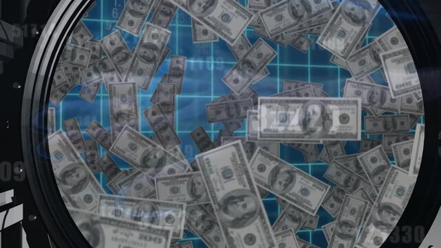 Animation of data processing over banknotes