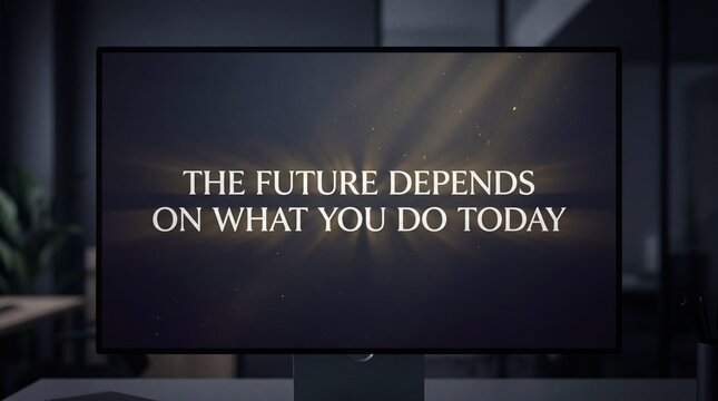 Inspirational Quote Displayed on a Modern Screen - The Future Depends on What You Do Today.