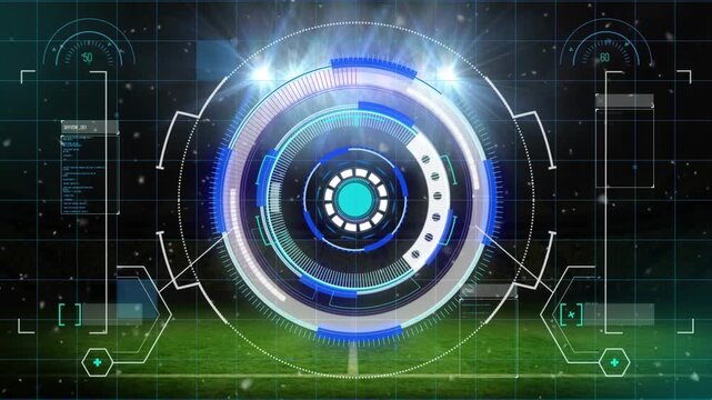 Animation of data processing over sports stadium