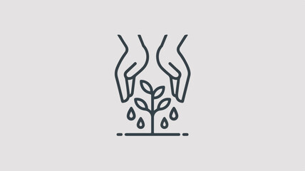 Obraz premium Hands nurturing a young plant with water droplets on a neutral background