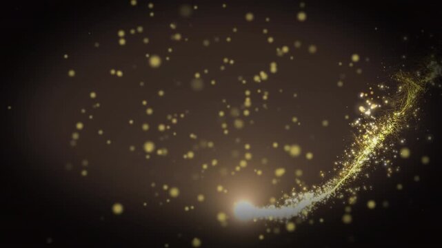 Animation of yellow spots and shooting star agaist grey background with copy space