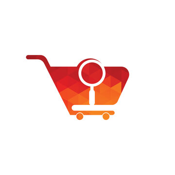 Shopping cart and magnifying glass, negative space logo design. search and shopping cart logo icon.