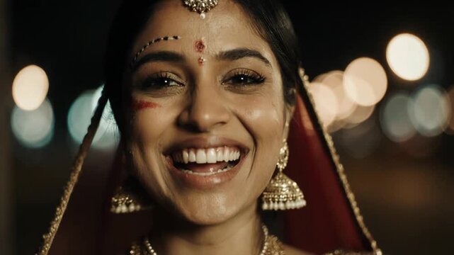  Pessoa rindo para a c&acirc;mera com uma cidade ao fundo.

