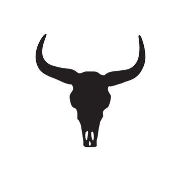 Bull skull silhouette. Isolated bull skull silhouette on white background, strong western animal icon for design.