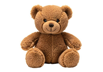 Fototapeta premium Brown teddy bear sitting upright with paws and smiling face png isolated on transparent background