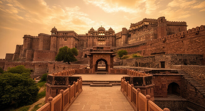 Amer Fort Rajasthan India Majestic Historical Architecture Sunset Golden Hour