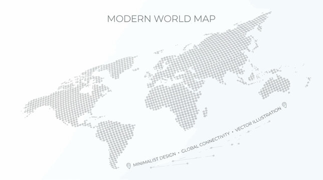 Modern world map vector with light gray continents, ideal for presentations, posters, and infographics.