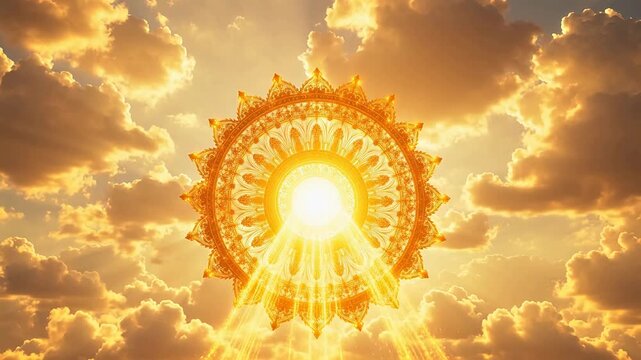 Golden ornate circle in sky