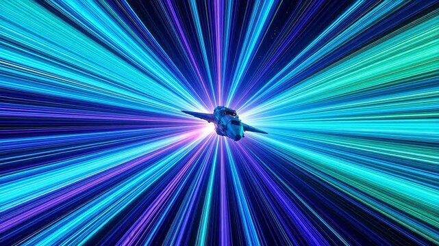 Aircraft in vibrant light beams