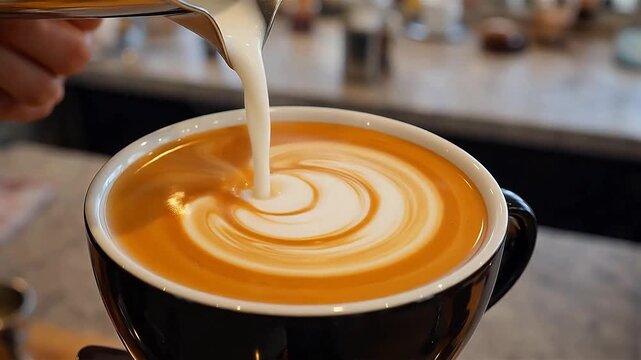 Coffee latte art being made