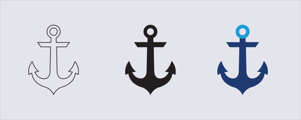 A traditional nautical anchor, commonly used as a symbol for maritime activities, stability, or seafaring themes, The anchor is a black silhouette isolated on a solid white background.  © Usama