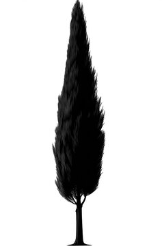 Short cypress tree silhouette illustration in black, isolated on a white or transparent PNG background. Ideal for nature design, landscaping mockups, clipart, branding, and digital projects.