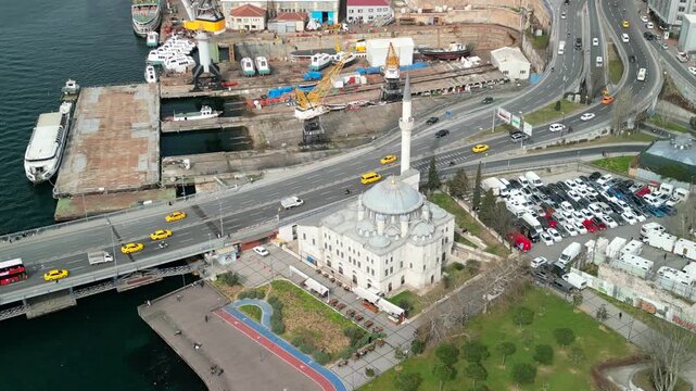 Istabul/Turkey circa 2023: Sokullu Mehmet Pasha Mosque zoom-out shot