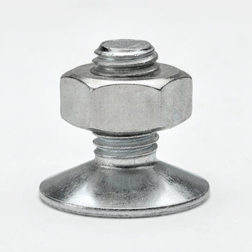 Adjustable threaded metal foot for leveling shelving complete with locking nut