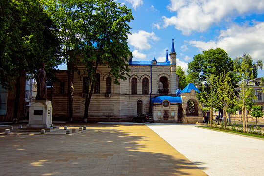 Scenic view of St. Theodora of Sihla Church, historic Byzantine-style landmark designed in the late 19th century by Alexander Bernardazzi, Chișinău, Moldova